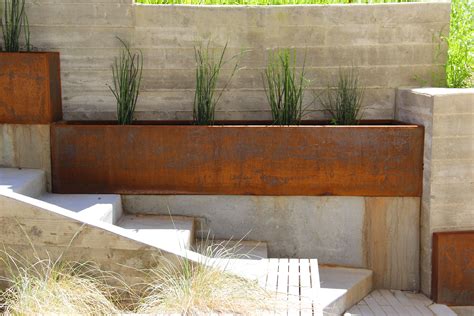 steel planting boxes on site walls|corten steel planter boxes.